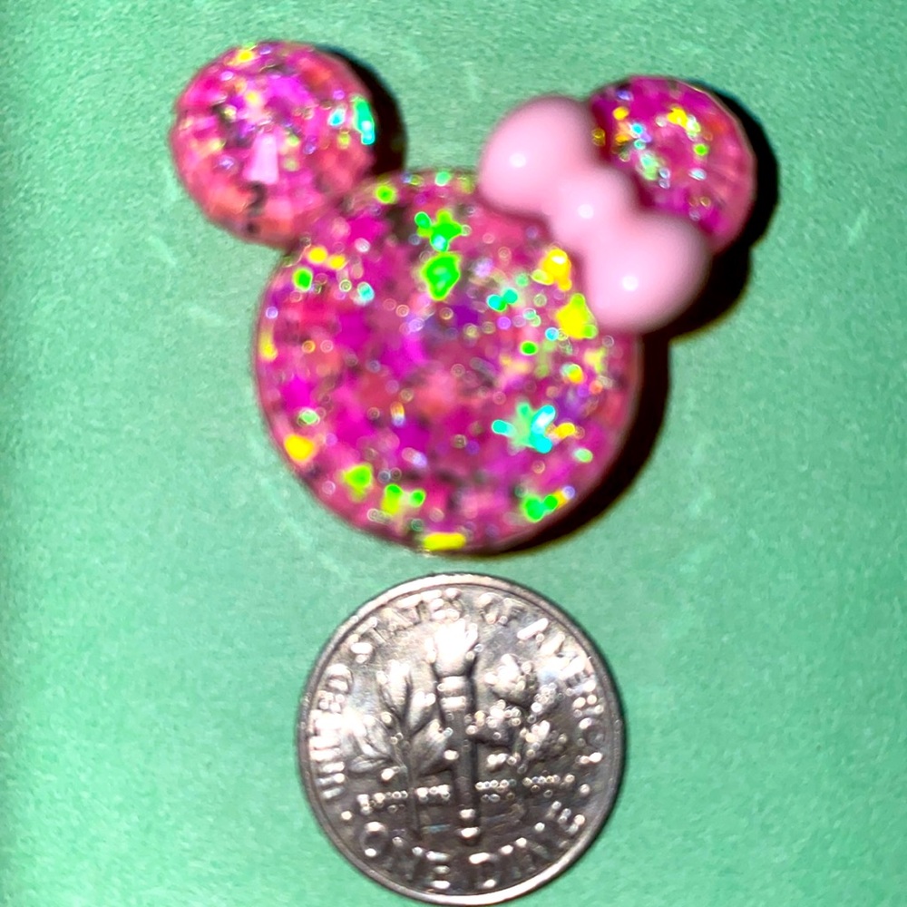 (10 for $15) Pink Sparkly Minnie Mouse w/a Pink Bow Acrylic Crocs Shoe Charms